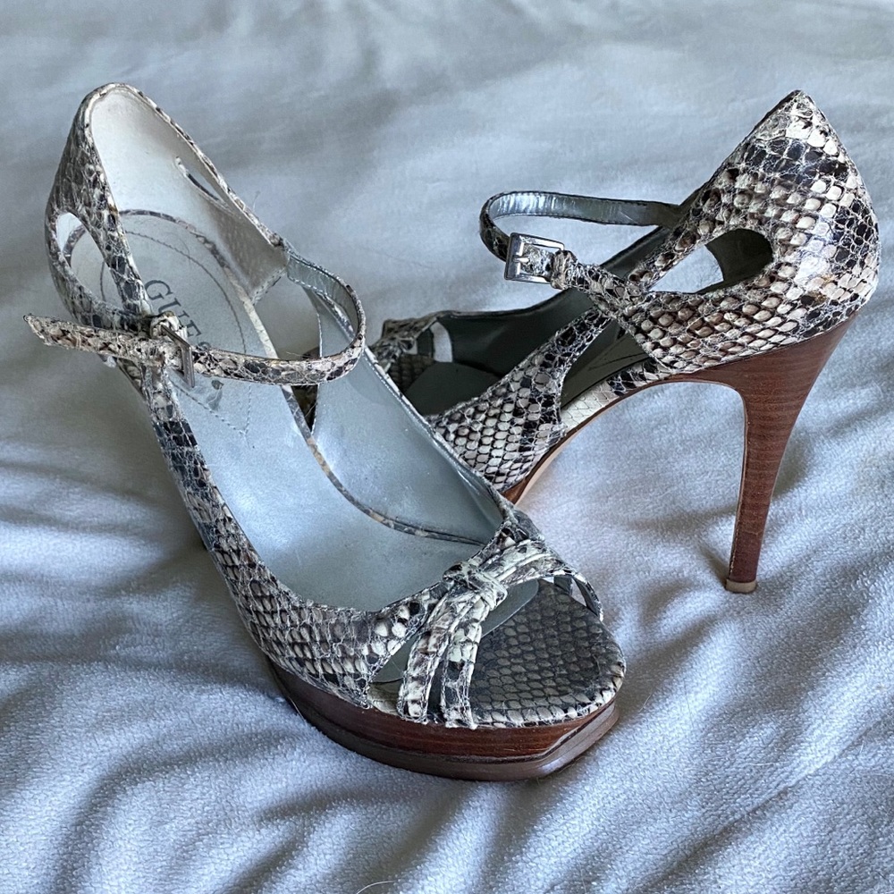 Snake Print Open Toe Platform Heel
